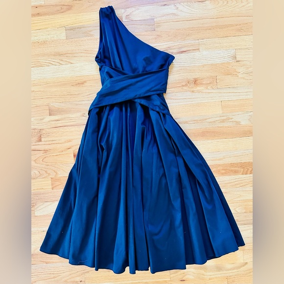 Seed Heritage Black Midi Flared One-Shoulder Dress with Tie-Waist Belt US4 / AU8 - Picture 2 of 8